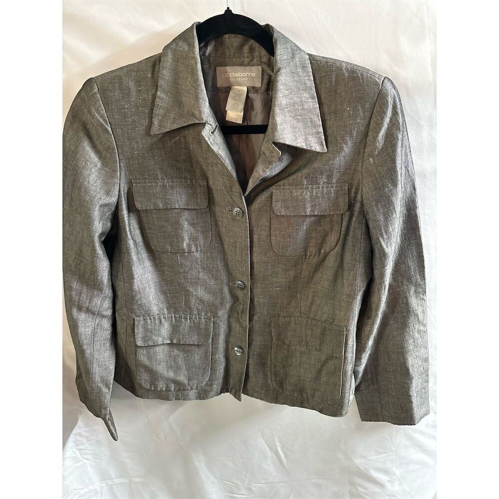 Liz Claiborne Women's Gray Linen Blend Jacket Size 8 Button-Up